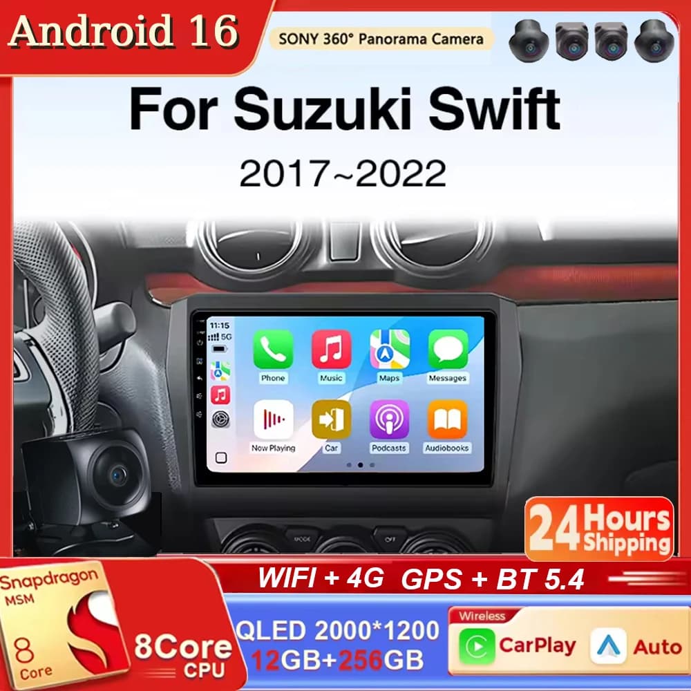 Autoradio Android 16 con Carplay e Auto per Suzuki Swift 2017-2021 - Navigatore Multimediale Stereo BT QLED GPS WIFI 4G RDS