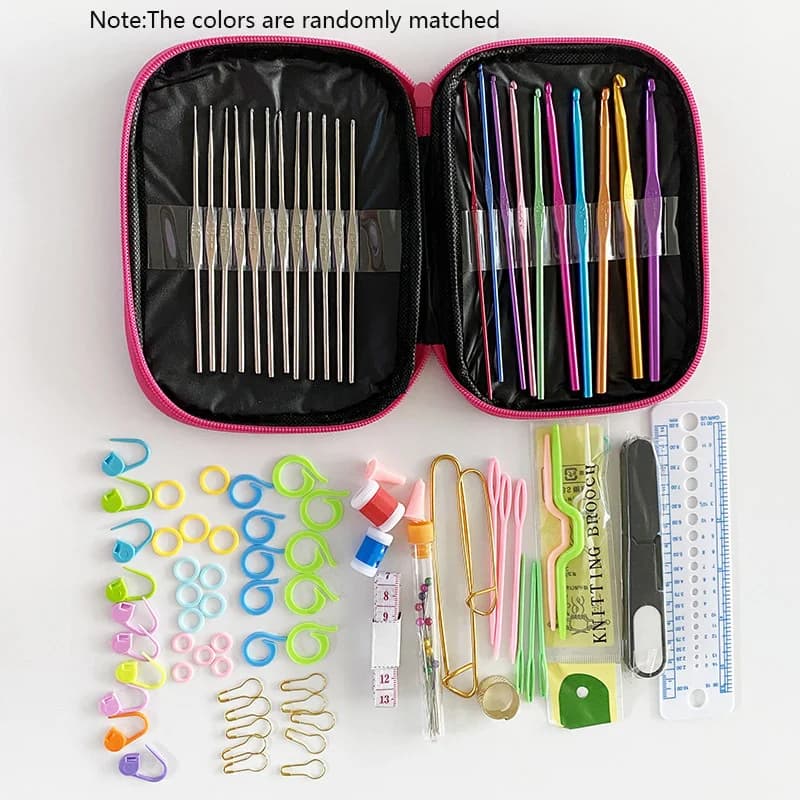 Uncinetti in alluminio a colori misti casuali per kit di lavorazione a maglia fai da te con custodia - Set di uncinetti
