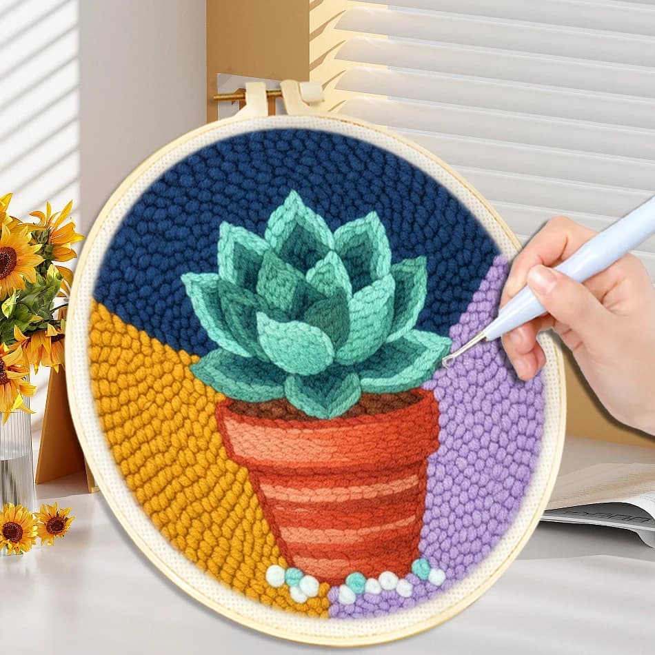 20x20cm Punch Needle Starter Kits With Frame For Adults Flower Plant Embroidery Frame Punch Needle Kits Easy Handicraft DIY Deco