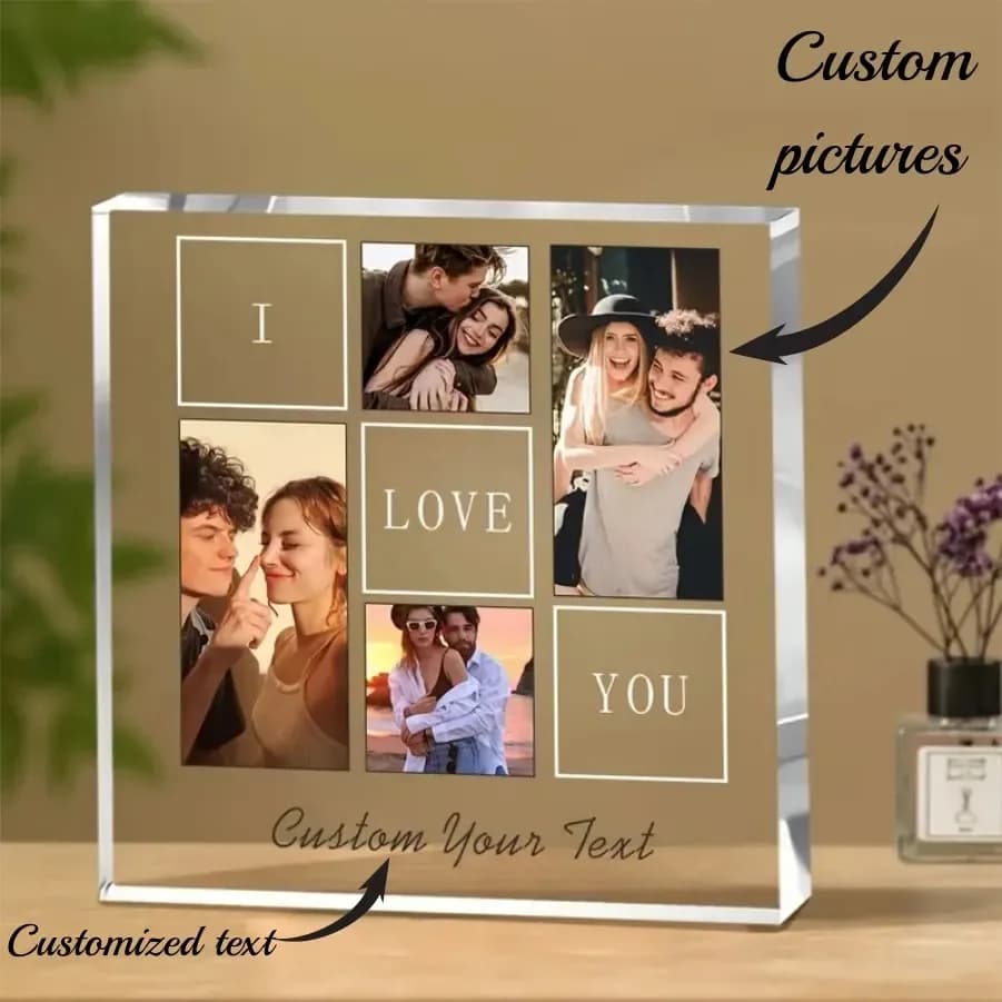 Custom Collage Acrylic Photo Block Personalized Multi Picture Frame Custom Text Desk Decor Couple Lover Anniversary Valentine Gi