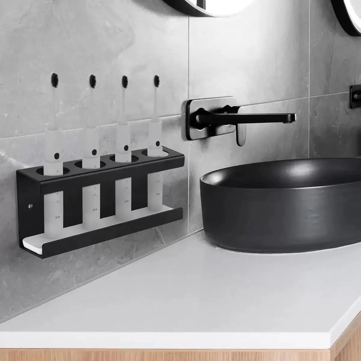 Wall mounted stainless steel toothbrush holder without drill bath holders with electric toothpaste briquette organizer