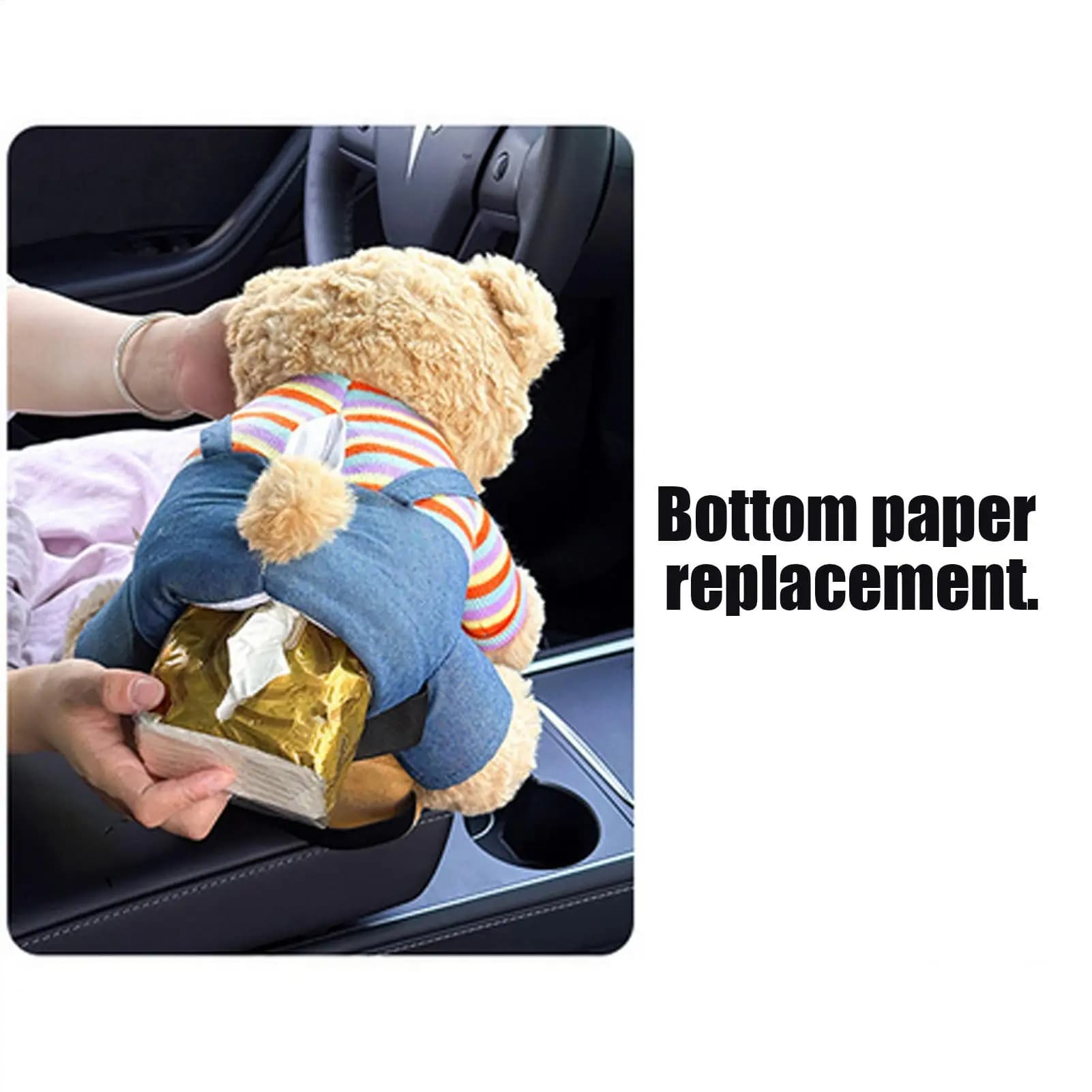 Scatola per fazzoletti per auto e pattumiera Orso di peluche 2 in 1 Accessori auto multifunzionali Pattumiera per camion per comodino da tavolo da scrivania di casa