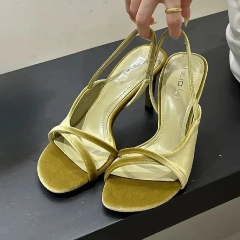 Sandali Donna di Lusso in Velluto con Tacco, Scarpe Eleganti Open Toe Sexy Slingback per Banchetti e Feste, Designer Donna Estate 2026