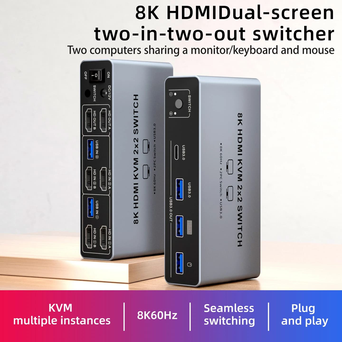 Switch KVM 2K 240Hz HDMI DP USB C 2/1 monitor 2 pezzi 4K 240Hz USB 3.0 8K Docking Station condividi tastiera mouse per laptop desktop