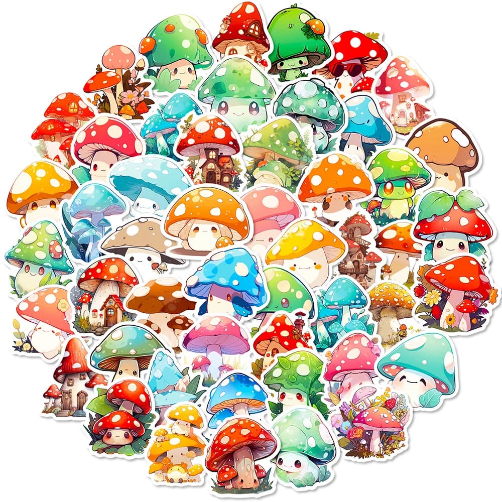 10/30/50pcs Kawaii Mushroom Cartoon Stickers Fantasy Aesthetic Decals DIY Luggage Scrapbook Journal Cute Graffiti Sticker Pack