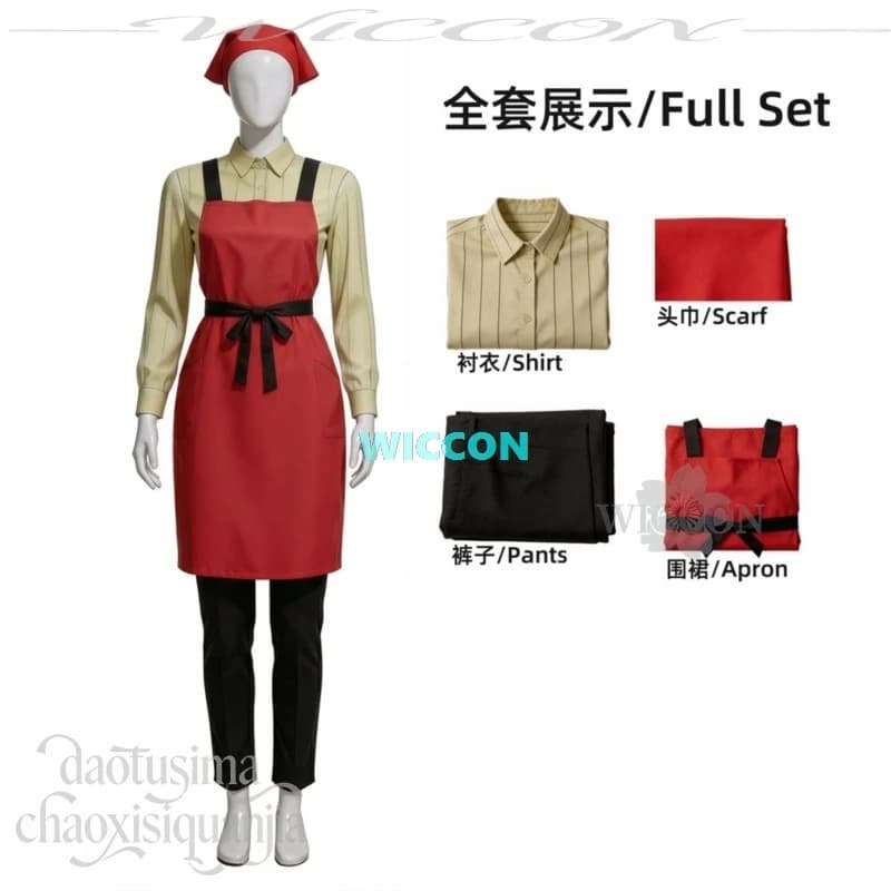 Tayama Yamada Cosplay Smoking Behind The Supermarket With You Work Uniform Red Apron Headwear Wigs Props Earring Halloween Party