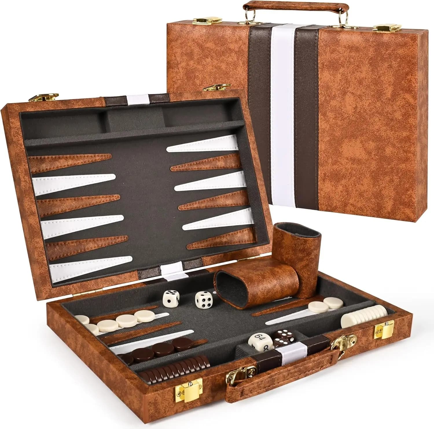 Backgammon Board Game Set For Portable and Travel Backgammon Set with Premium Leather Case（15inch）