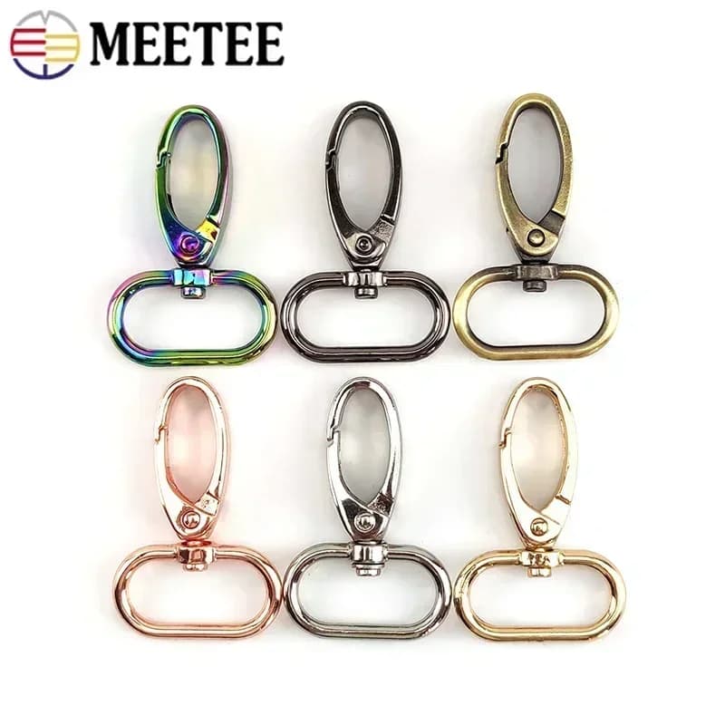 Meetee Set of 10 Hooks for Belts 16-38mm, Fibbie Metallice Swivel, Moschettoni per Fai-da-Te, Hooks for Belts, Keyring and Accessories