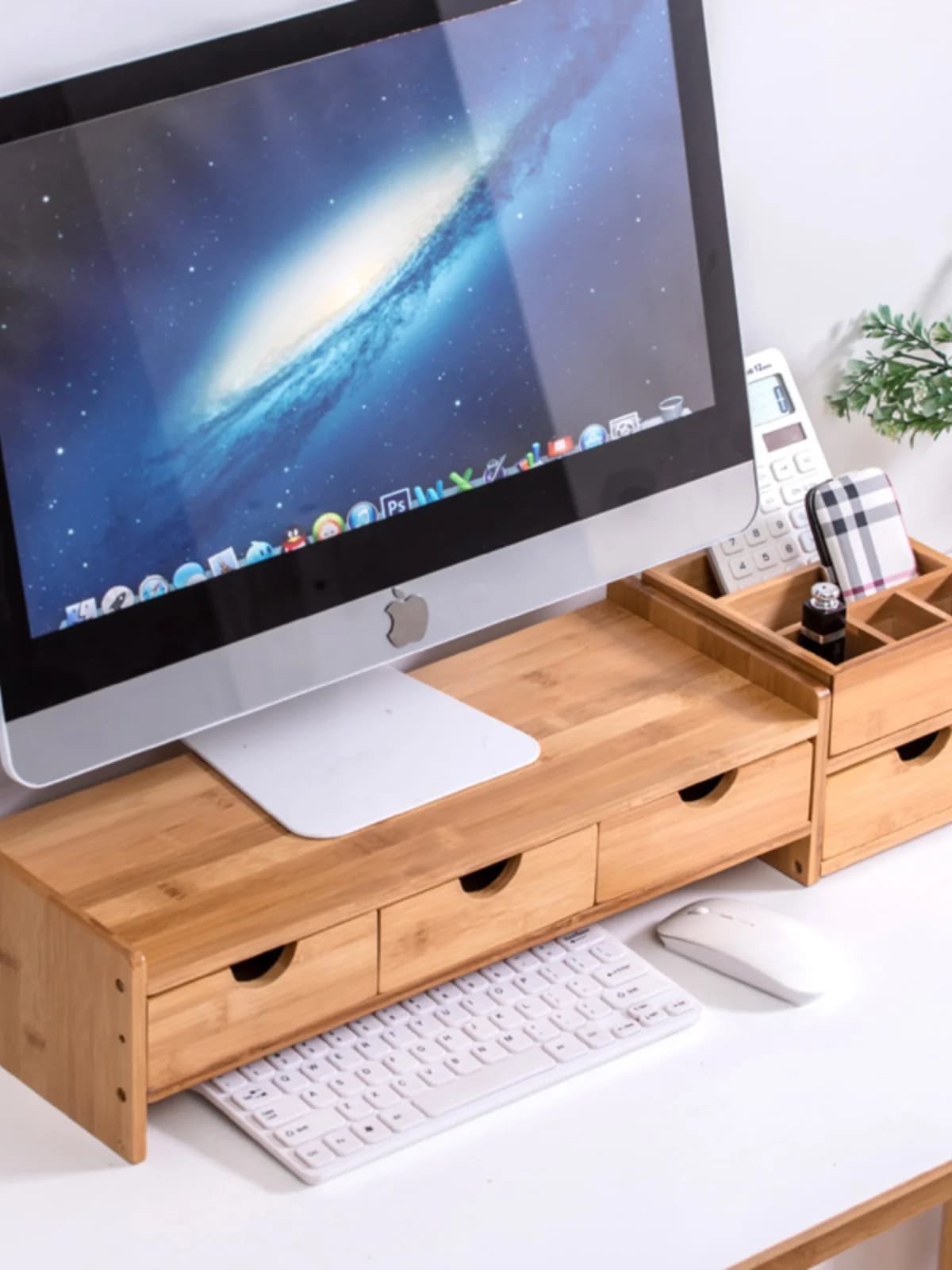 Nan Bamboo Desktop Cuter Monitor Riser Stand Small Office Storage Ra with Der Home Office Organization Tool