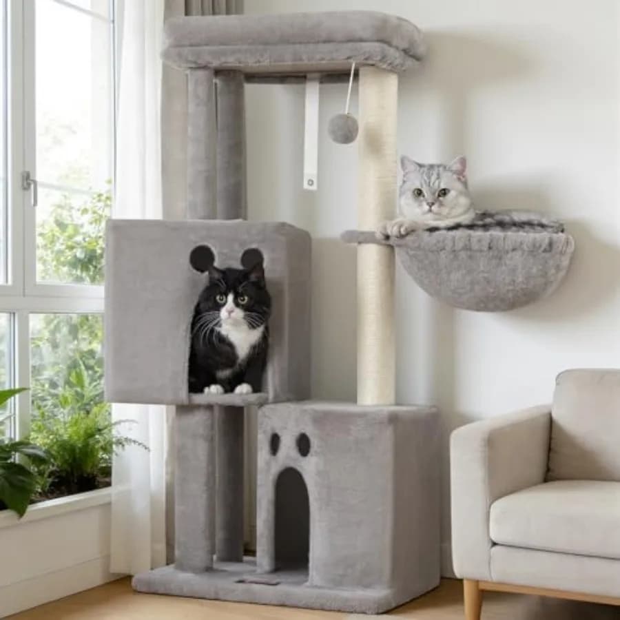 Torre Tiragraffi Compatta Media per Gatti da Interno, 40 Pollici, con 2 Cuccette, Tiragraffi in Sisal e Ampia Piattaforma