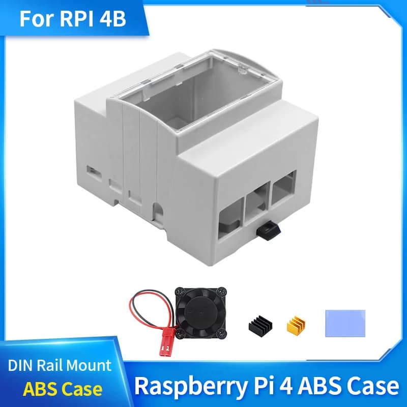 Raspberry Pi 4 ABS case, DIN rail mounting, large interior space, compatible with various Raspberry Pi hats for Raspberry Pi 4 model B