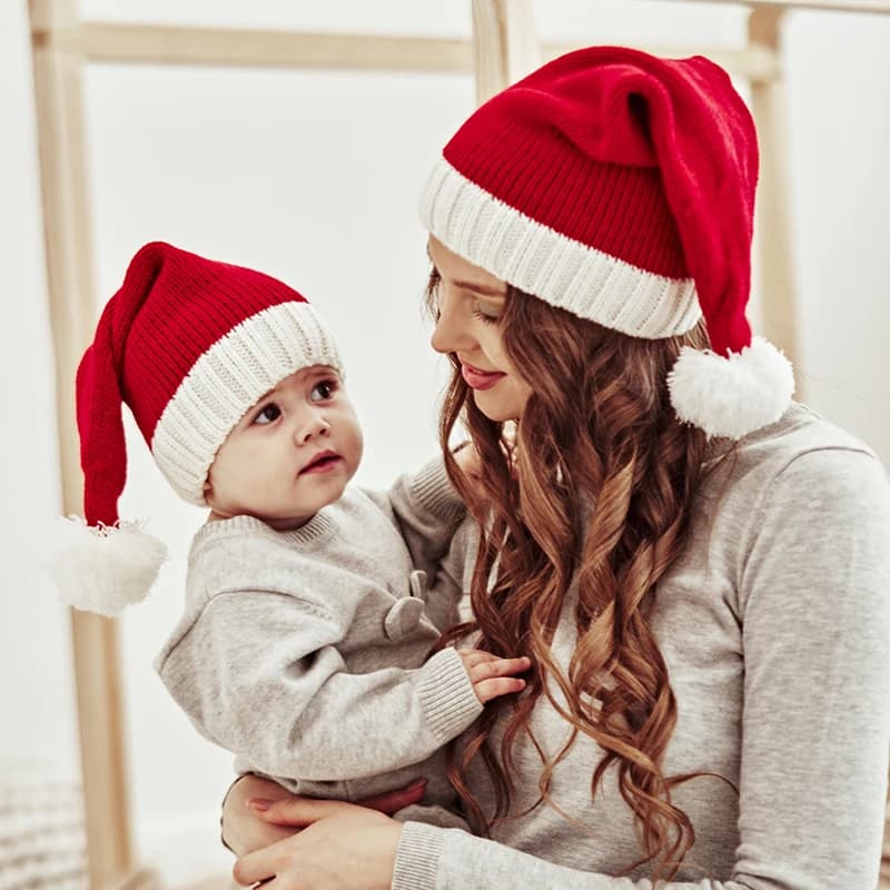 Cappello di Babbo Natale in Maglia per Genitore e Figlio 2026, Cappello Caldo e Carino per Mamma e Bambino, Decorazione per Festa di Capodanno, Regalo per Bambini