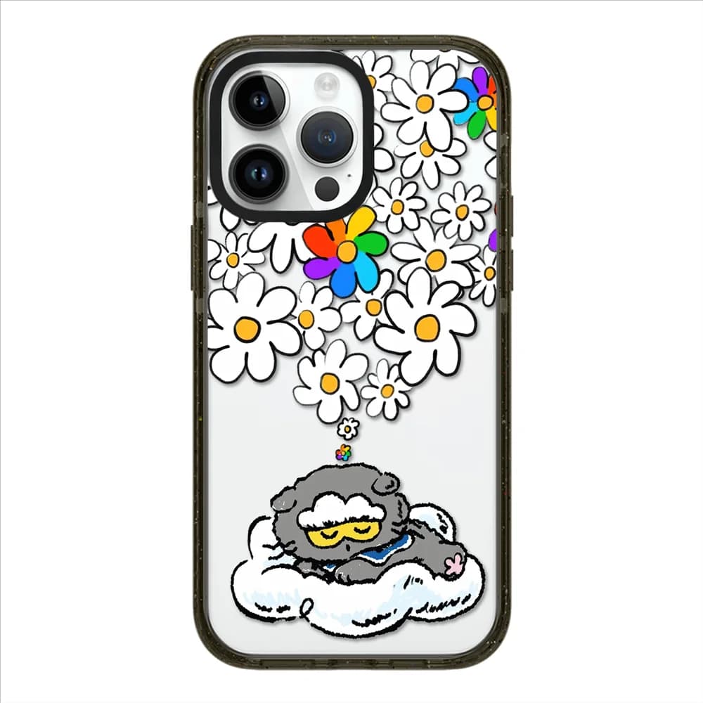 Cute Sleeping Flower Cat Acrylic Black Border Magnetic Phone Case Cover for IPhone 12 13 14 15 16 17 Pro Max Case