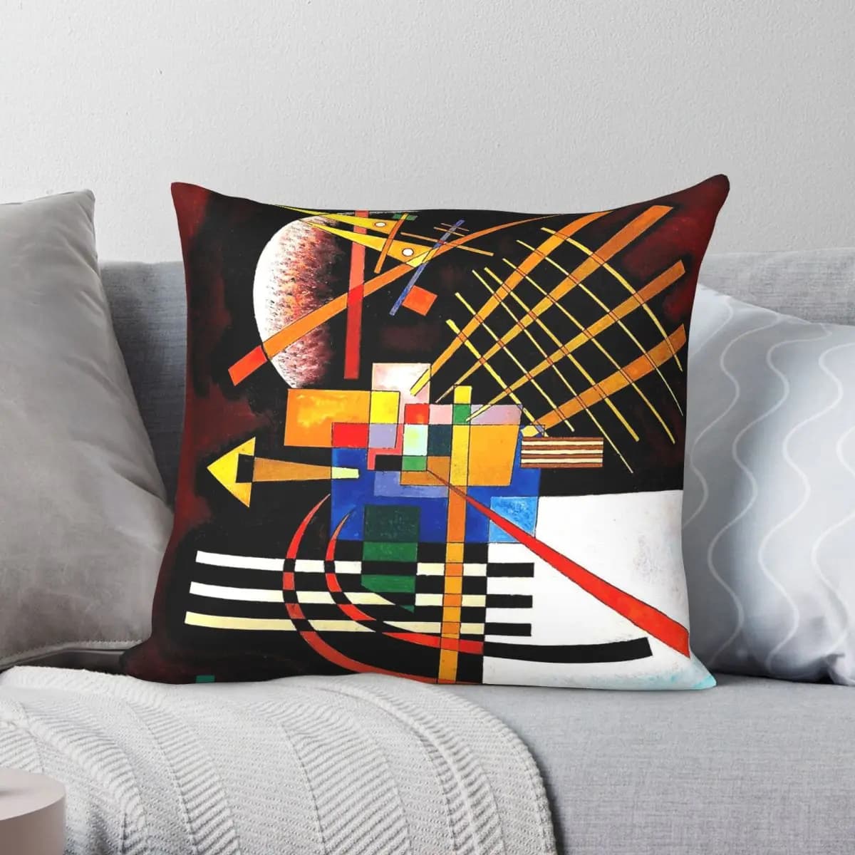 Wassily Kandinsky Federa per cuscino quadrata con cerniera, in poliestere, lino e velluto, decorazione creativa con cerniera, federa per cuscino decorativa per la casa