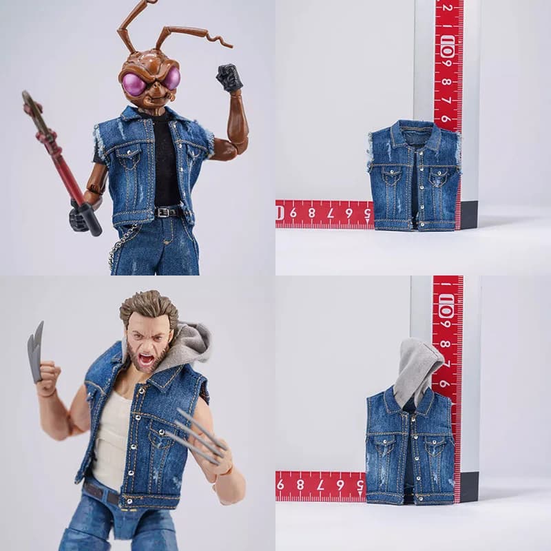 1/12 Gilet di jeans maschile Gilet con cappuccio Top Vestiti Modello Fit 6 '' Romankey Notaman Mezco Asi 3.0 BJD Soldato Action Figure Corpo Bambole