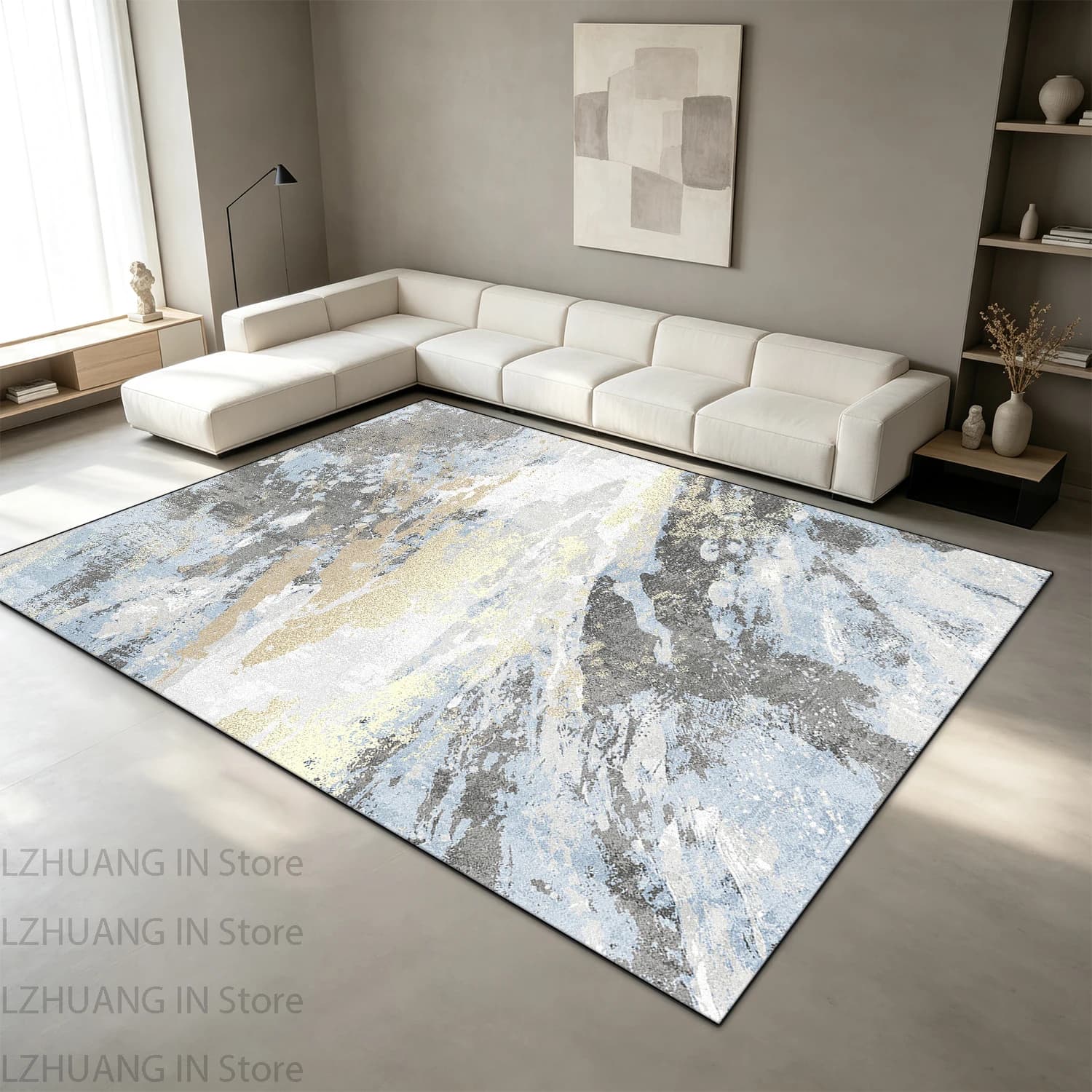 Nordic Minimalism Ink Wash Gray Coffee Tables Carpet Soft Short Velvet Bedroom Rug Machine Washable Easy Cleaning Mat Bedside