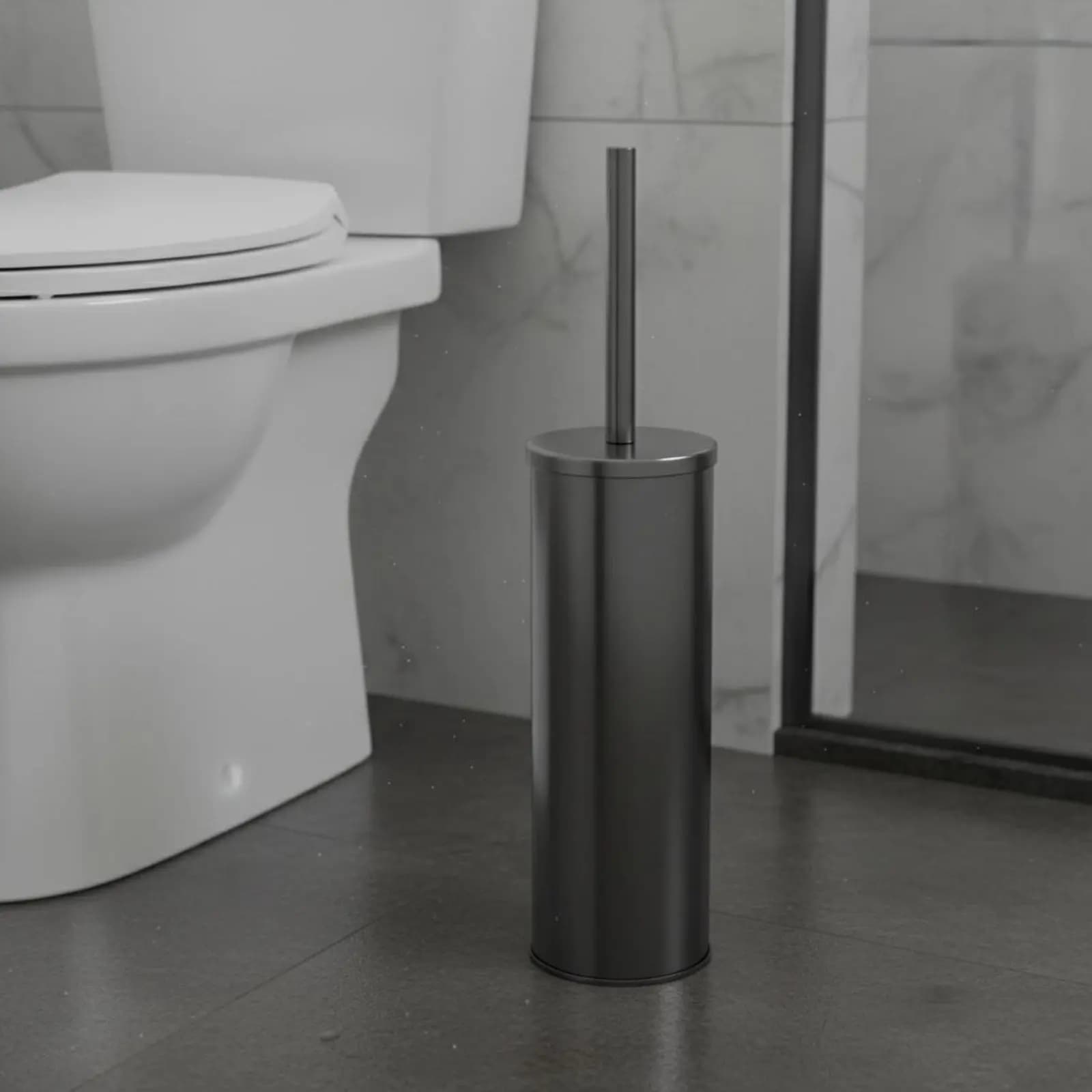 Spazzola per WC con Manico Lungo in Acciaio Inossidabile Resistente alla Ruggine, Spazzola per Pulizia Bagno a Lunga Durata con Protezione Anti-Schizzi per Toilette