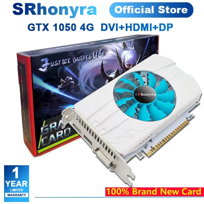 SRhonyra GTX 1050 4GB Graphics Card GDDR5 128-bit PCIe 3.0 x16 4K HDMI DP DVI Full Height Dual Slot Gaming Desktop PC