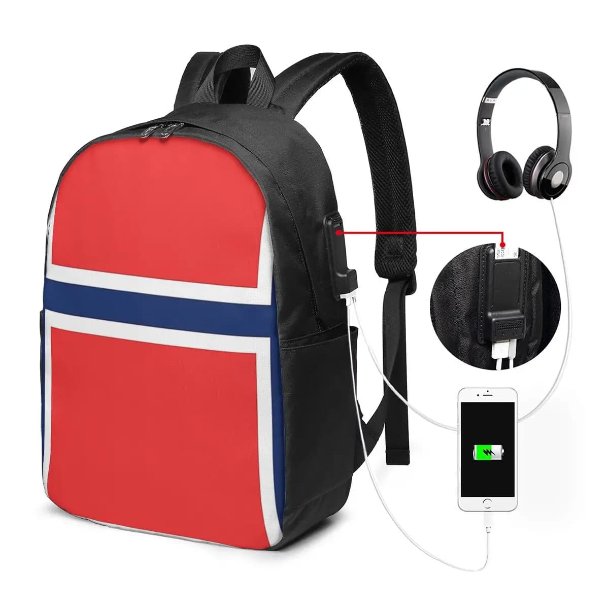 Zaino con bandiera norvegese, borsa da viaggio per notebook, borsa per computer, borsa per studenti universitari, borsa per laptop, borse a tracolla per uomo e donna