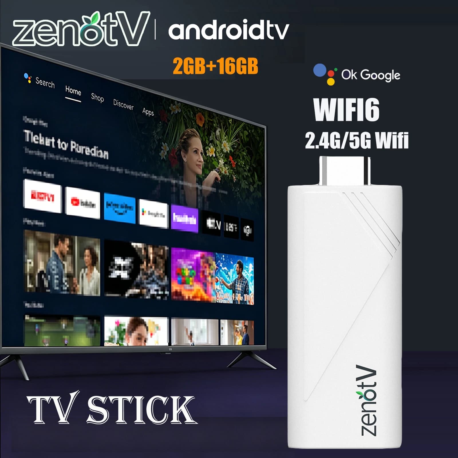 ZENOTV Android 10 TV Stick Allwinner H313 Quad Core 4K 2.4G 5G Wifi Telecomando Vocale 3D ROM 16GB