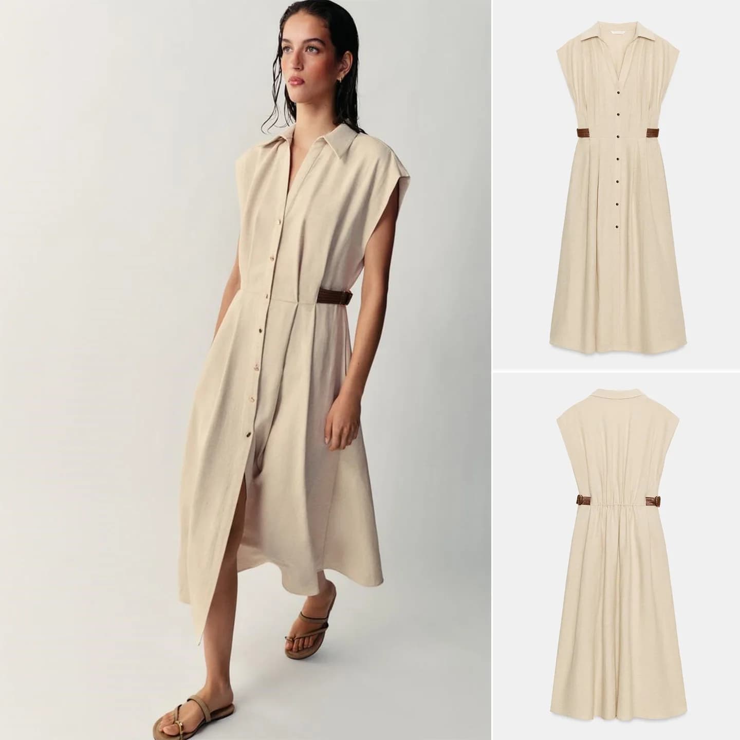 Summer New Women's Shirt Style Midi Dress Single Button Sleeveless Turn-down Collar Casual Loose Fit Polyester 100%