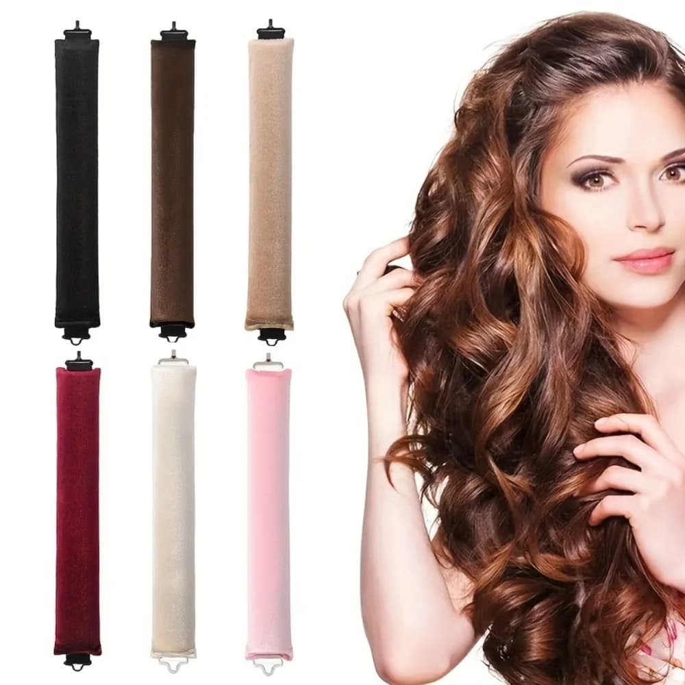 Heat-free curling, soft satin rollers, effortless styling tool, no heat curls for hair care at night, quick styling for women