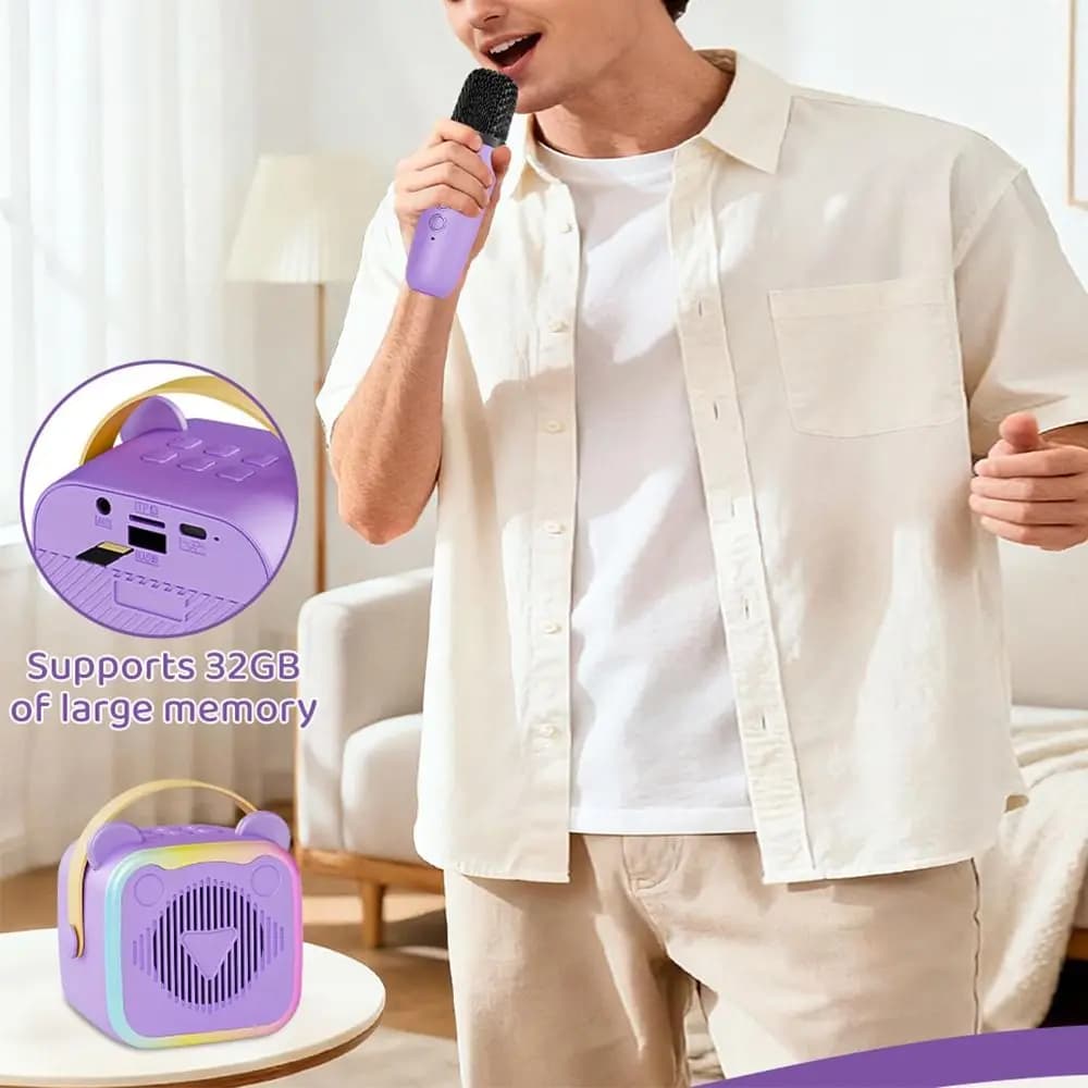 Mini Macchina Karaoke Portatile con Ingresso Auricolari 3.5mm, Audio HIFI Surround, Ricarica USB, Bluetooth 5.3