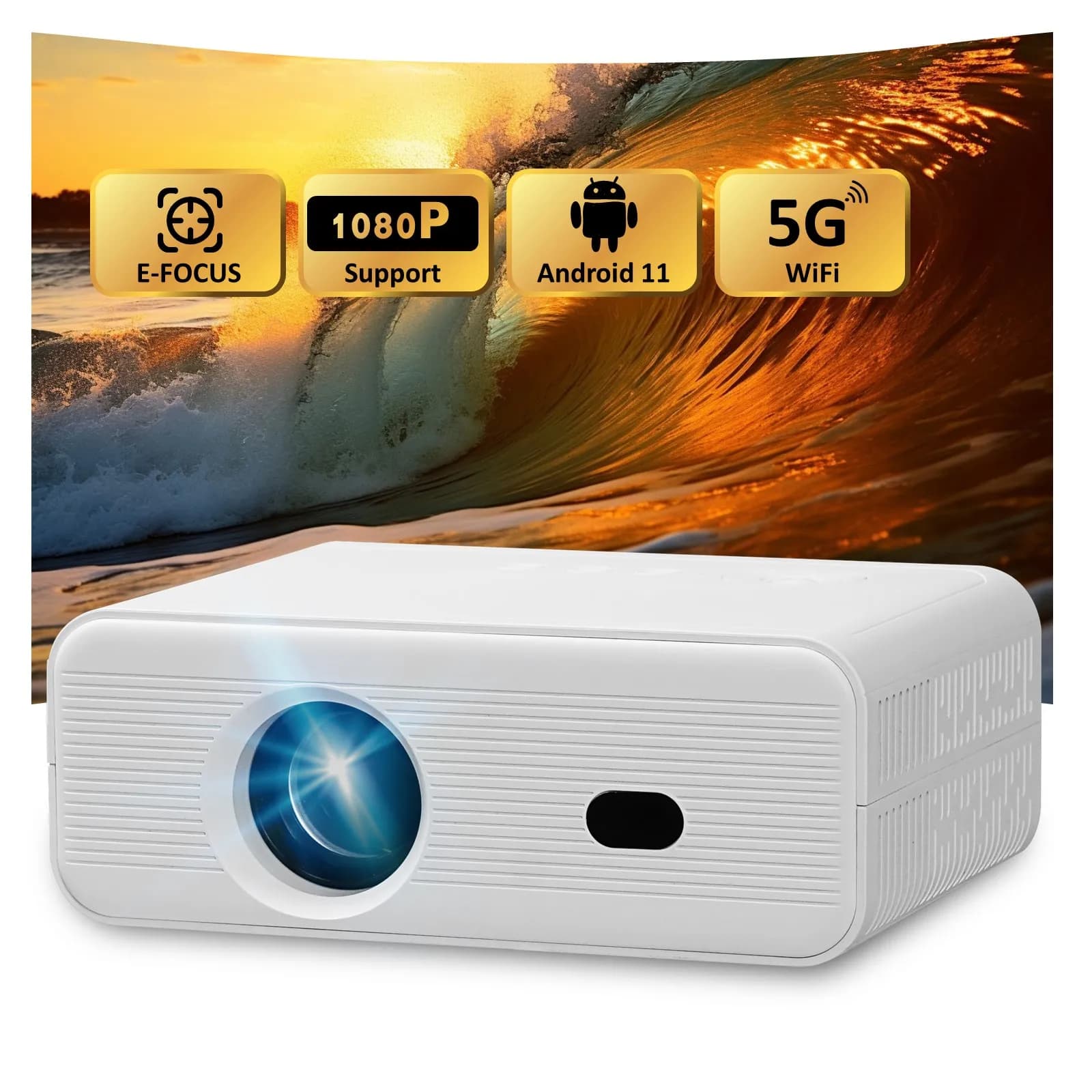Mini Proiettore, Proiettore HD 1080P con Messa a Fuoco Elettrica Migliorata, Proiettore Portatile 800Lm con Treppiede, Proiettore per Film