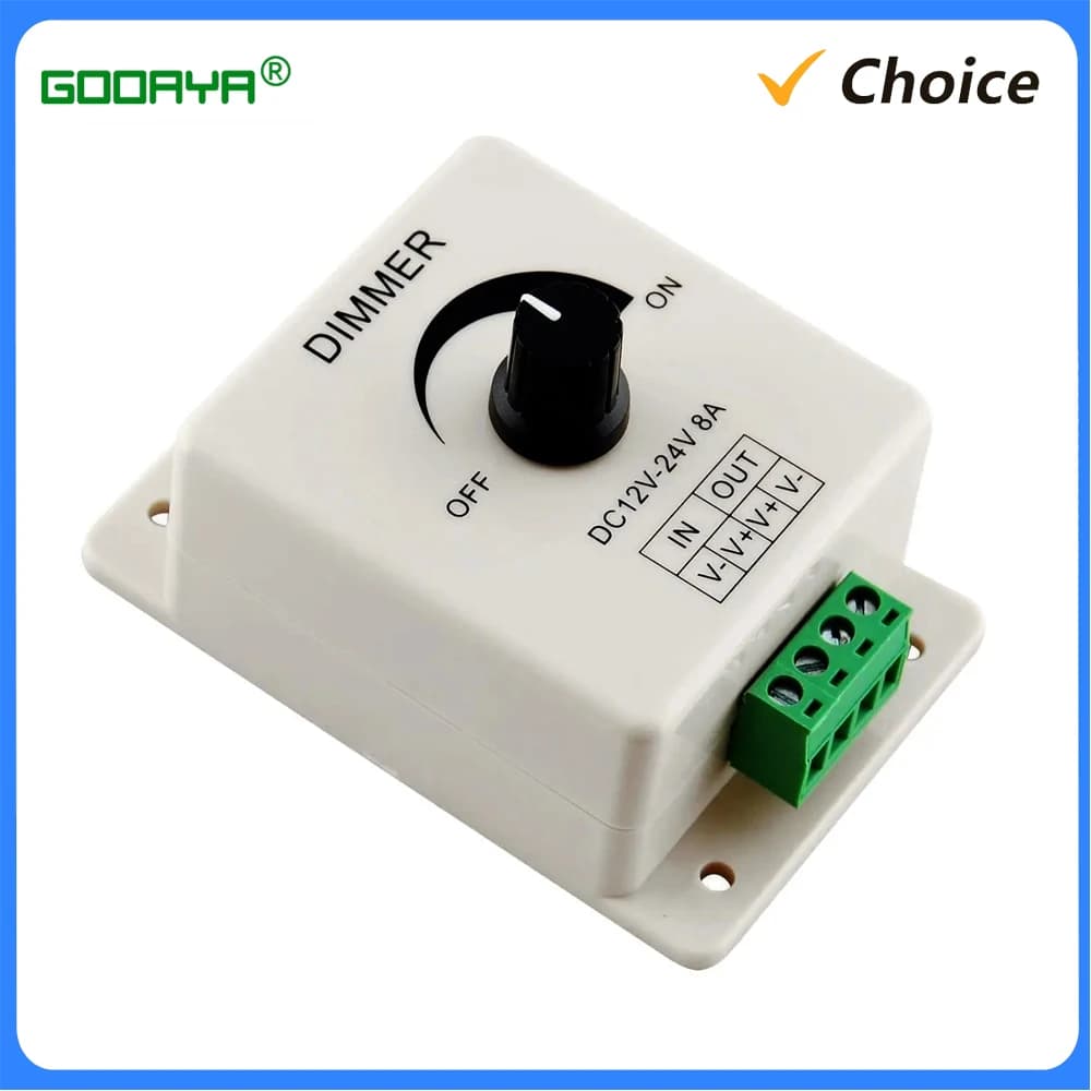 12V 24V LED Dimmer Controller Switch for LED Strip Lights 8A Mountable with Terminals Adjustable Controller