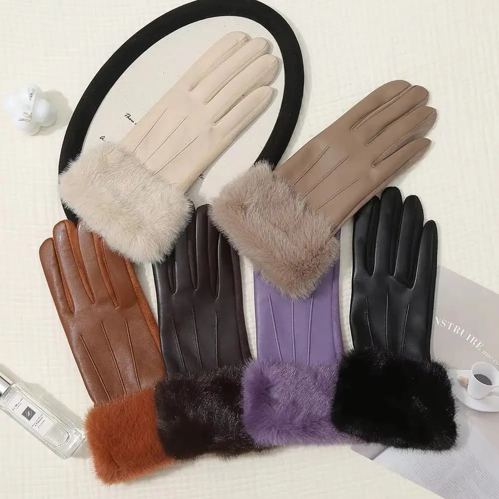 Guanti in Pelle da Donna con Fodera Termica, Colore Unico, Isolanti Termici, Touchscreen, Antivento, Dita Intere