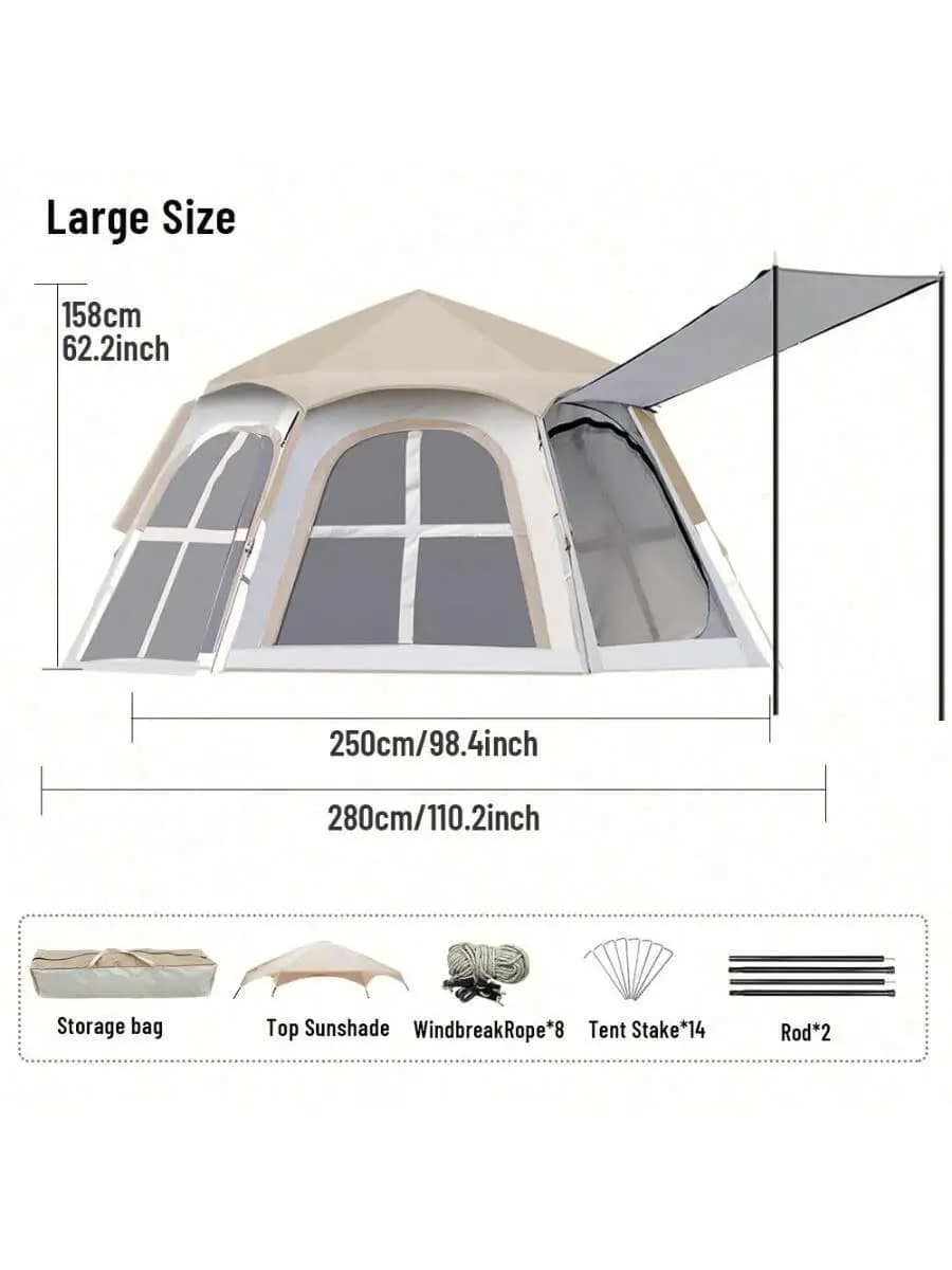 Large Outdoor Camping Tent With Sunshade Windproof Foldable Portable Picnic Gazebo