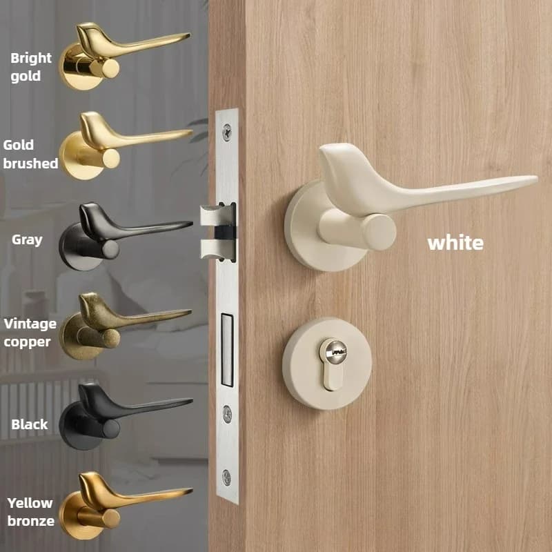 Serratura per porta per uccelli, camera da letto interna, porta per la casa, serratura silenziosa con maniglia per porta in legno di tipo diviso