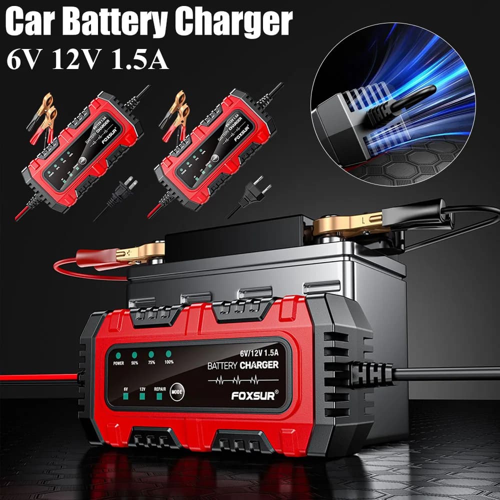 Charger for Auto 6V/12V 1.5A Charging Unit for Car Batteries, Moto, Truck, Boat, SUV, Batteries at the Piombo-Acido AGM GEL