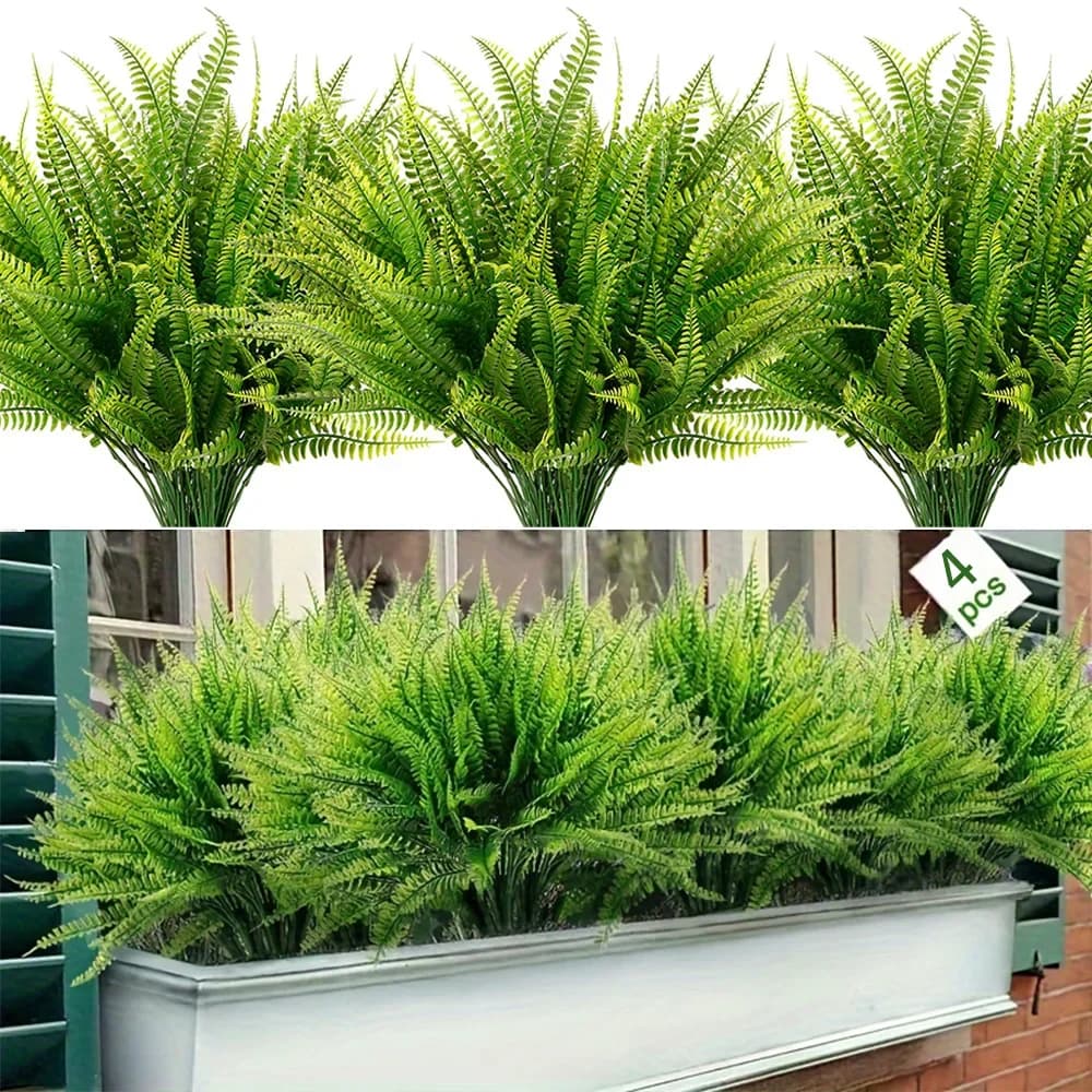 4 pacchi piante artificiali finte felce di Boston cespuglie arbusti finti verde pianta resistente ai raggi UV per la decorazione del cortile esterno del giardino domestico