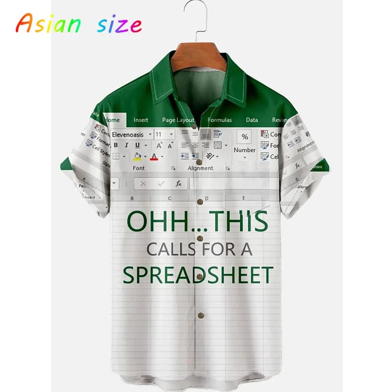Divertenti camicie hawaiane Excel Aloha Beach Camicia hawaiana Camicie hawaiane personalizzate Regalo per feste estive Camicette unisex Y2k