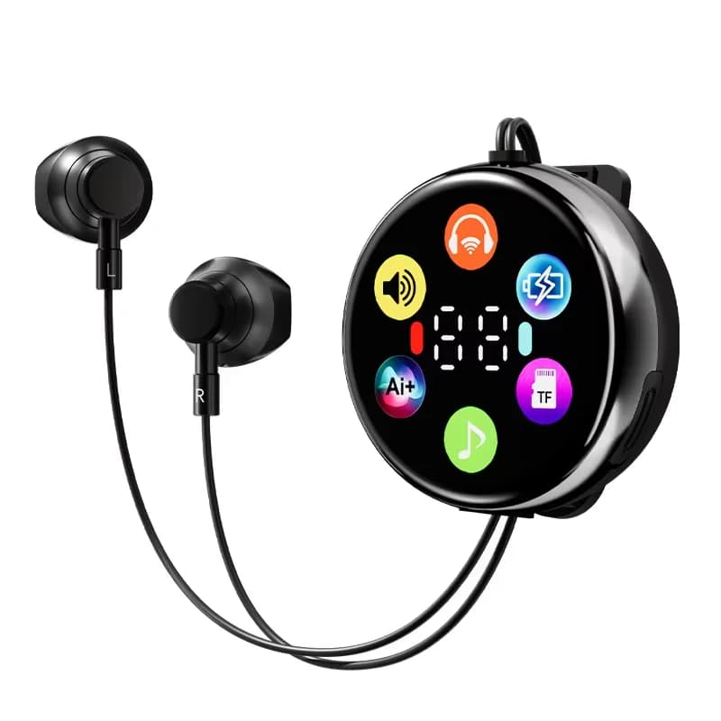 LED Display Lavalier Bluetooth Earphones for MP3 Live Streaming Karaoke TF Card Sportsnoise Reduction Ultra Long Battery Life