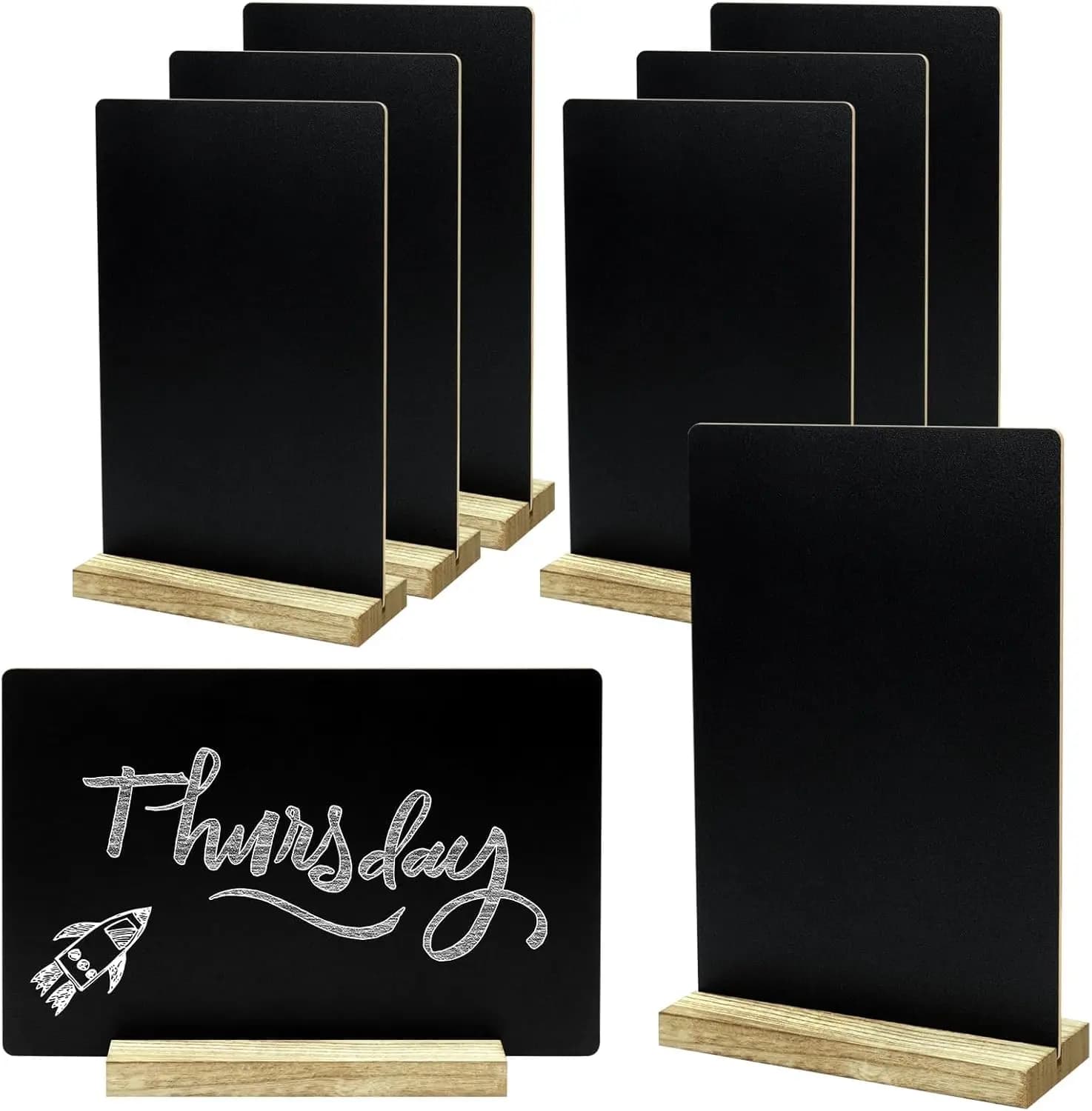 Set di 8 Targhette in Legno con Base in Legno, Lavagna da Tavolo per Messaggi, Decorazione per Matrimoni, Ristoranti, Feste, 5,1x7,9 Pollici