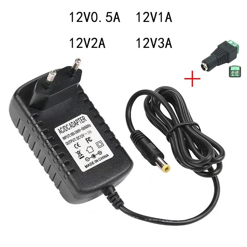 Adattatore di alimentazione AC DC 12 Volt 0,5A 1A 2A 3A 110V 220V a 12V 1A 2A 3A Adattatore di alimentazione Spina UE USA per LED Stips
