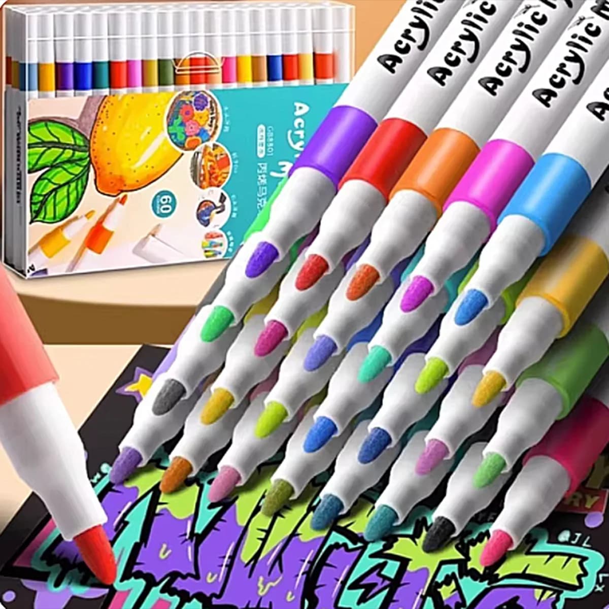 Acrylic Paint Marker Set - 12/24/36/48/60/80 Colors, Non-toxic, Waterproof, Suitable for DIY, Artists, Office Supplies