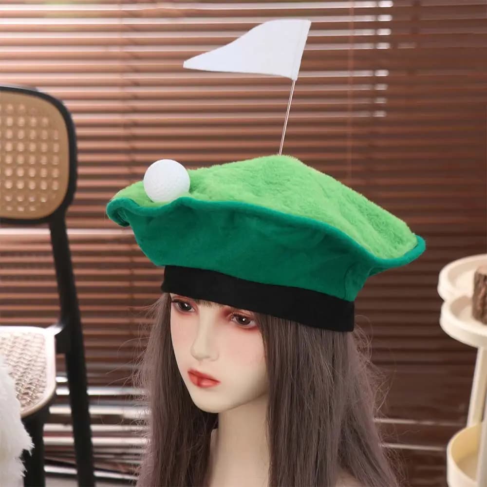 Cappello Classico a Tema Golf da 30 cm, Berretto Verde Unico per Golf, Cappello Decorativo con Bandiera e Pallina da Golf, per Halloween e Cosplay