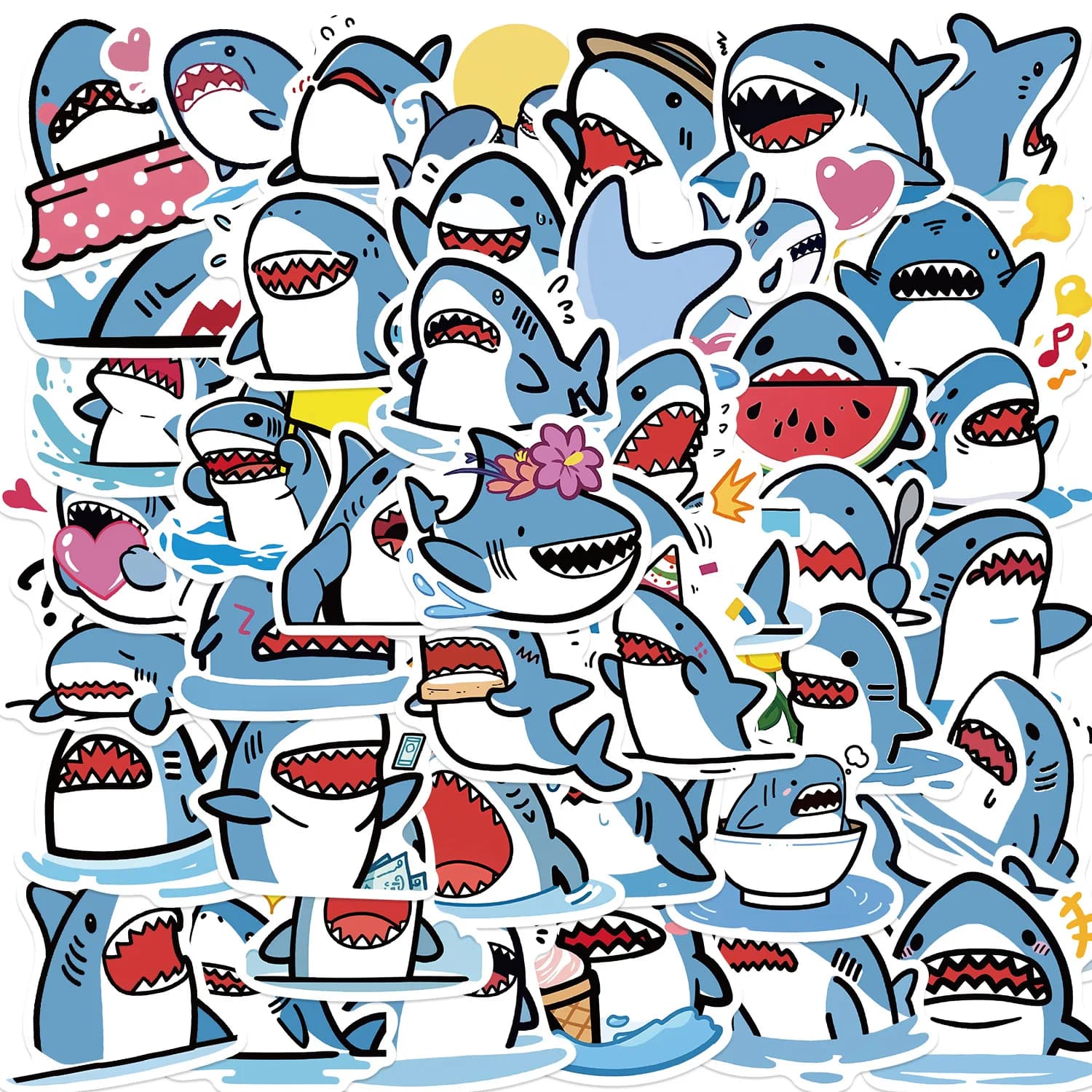50 pezzi simpatici adesivi squalo per bottiglia d'acqua custodia per telefono Scrapbook Poster adesivi in vinile decor
