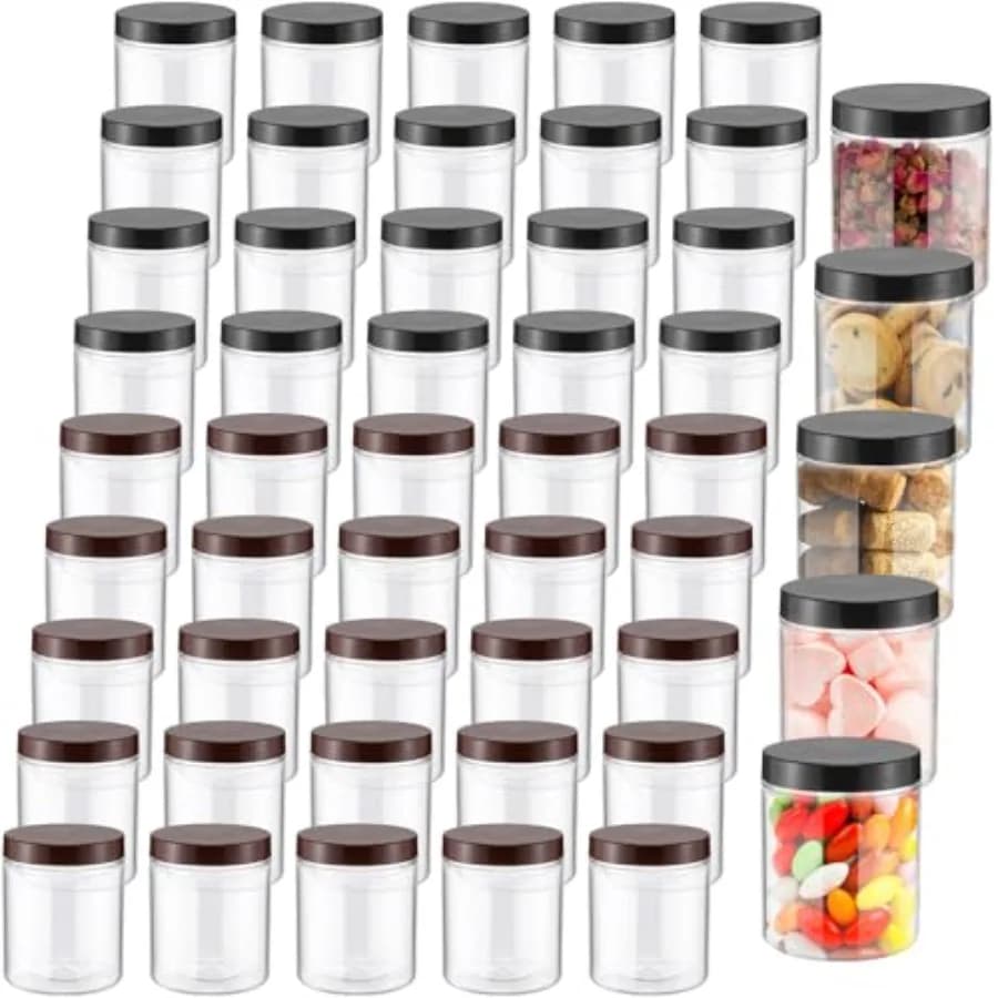 50 Pcs 16 oz Clear Plastic Jars with Lids Reusable Empty Storage Jars Containers for Kitchen Spices Dry Food Body Butter Black