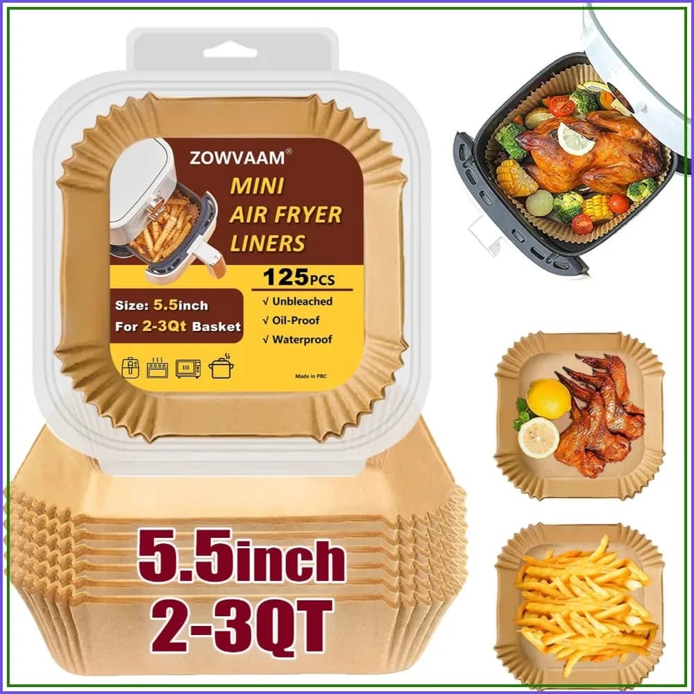 Disposable Air Fryer Liners for 2-3qt Mini Air Fryers, 125PCS Non-Stick Parchment Paper, Easy Cleanup