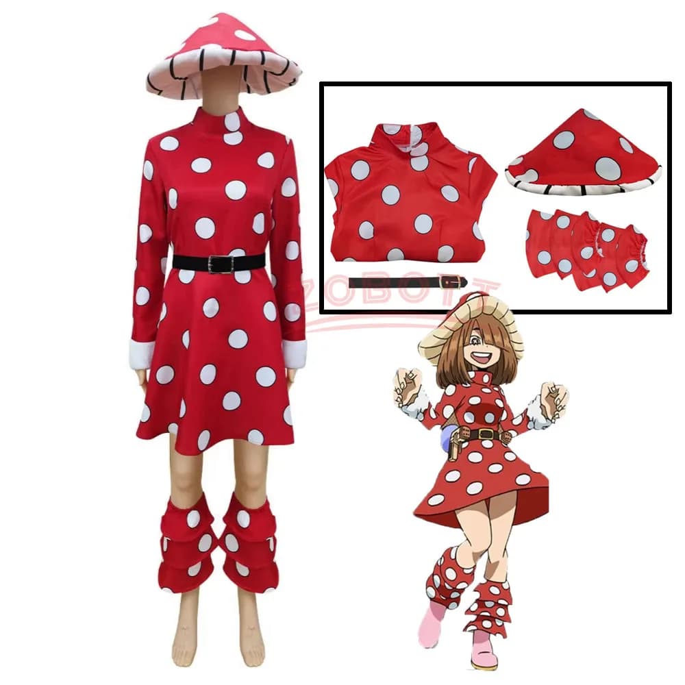 Costume Cosplay Anime Kinoko Komori Academia, Cappello a Forma di Fungo, Abito Rosso a Pois, Cintura Nera, per Uomo e Donna, Adulti, Costume di Halloween