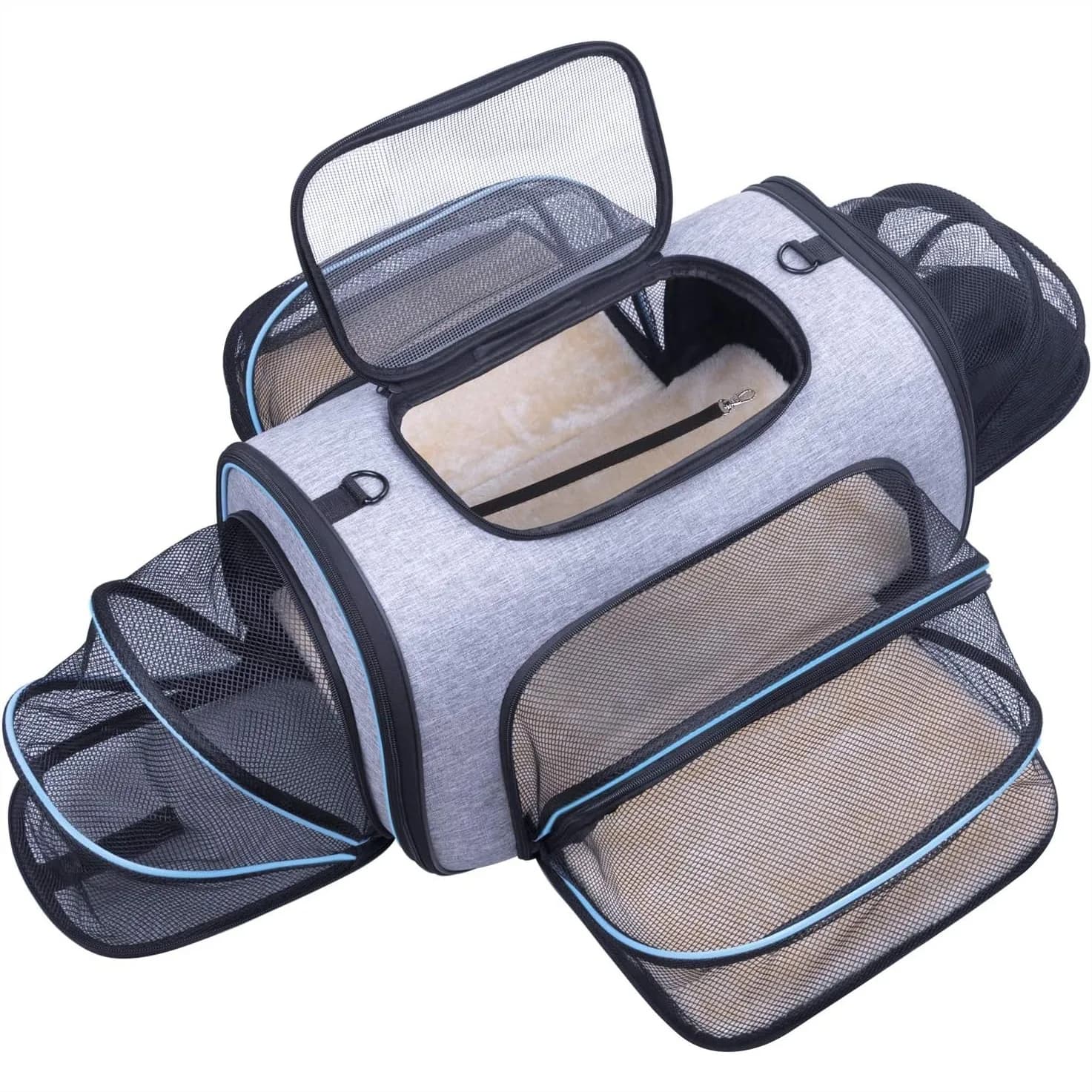 Trasportino per Animali Domestici Approvato dalle Compagnie Aeree, Borsa Trasportino Espandibile su 4 Lati per Gatti con Cuscinetto in Pile Rimovibile, Trasportino da Viaggio Grande e Morbido per