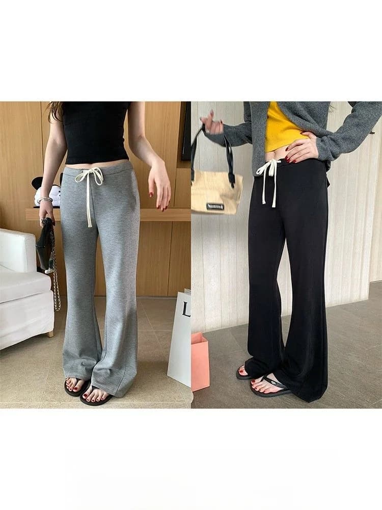 Low Waist Color Block Casual Drawstring Women's Pants Spring Commute Style Flared Leggings Natural Waist Elastic Fiber