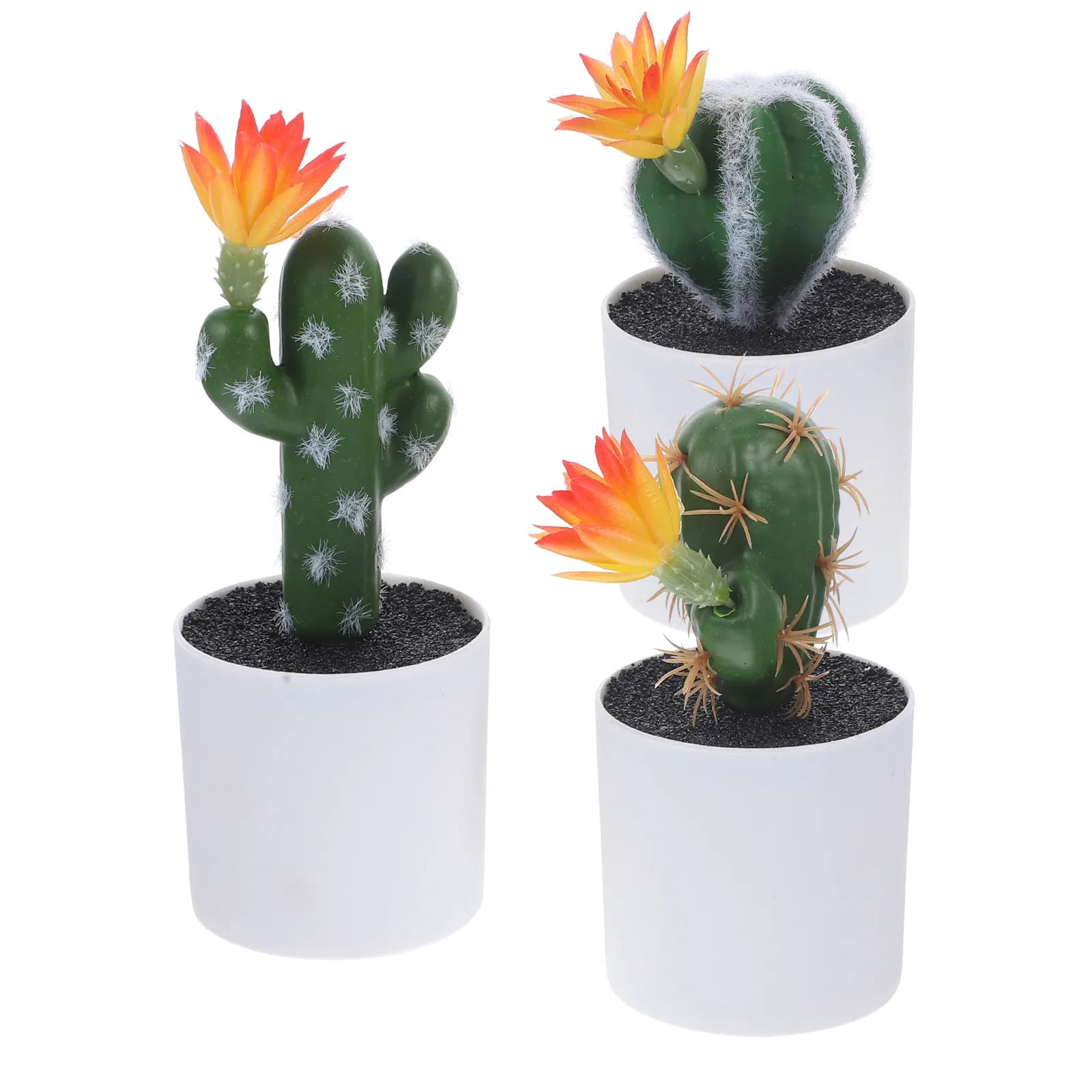 Set di 3 Cactus Artificiali Realistici, Piante Finte in Vaso per Decorazione Casa e Ufficio, Ornamenti da Tavolo