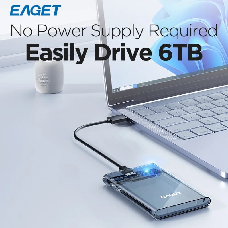 Eaget Box Esterno per Disco Rigido 5Gbps 2.5\" SATA a USB C 3.2 Gen 1, Custodia Esterna per HDD PC E16