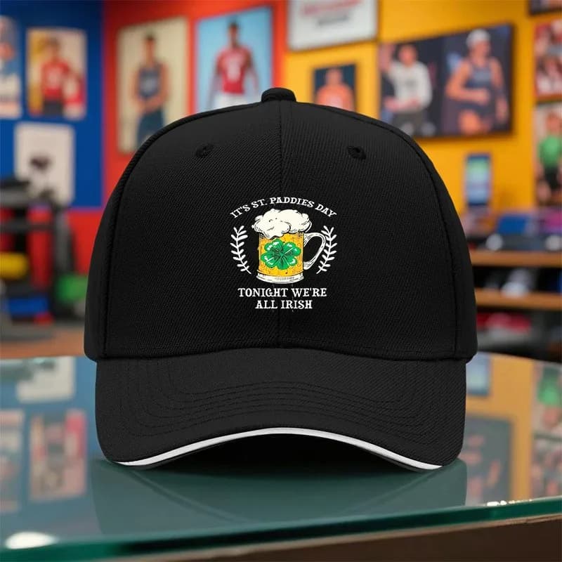 Cappello da baseball con tazza di birra per il giorno di San Patrizio, cappello nero casual regolabile in cotone per adulti unisex