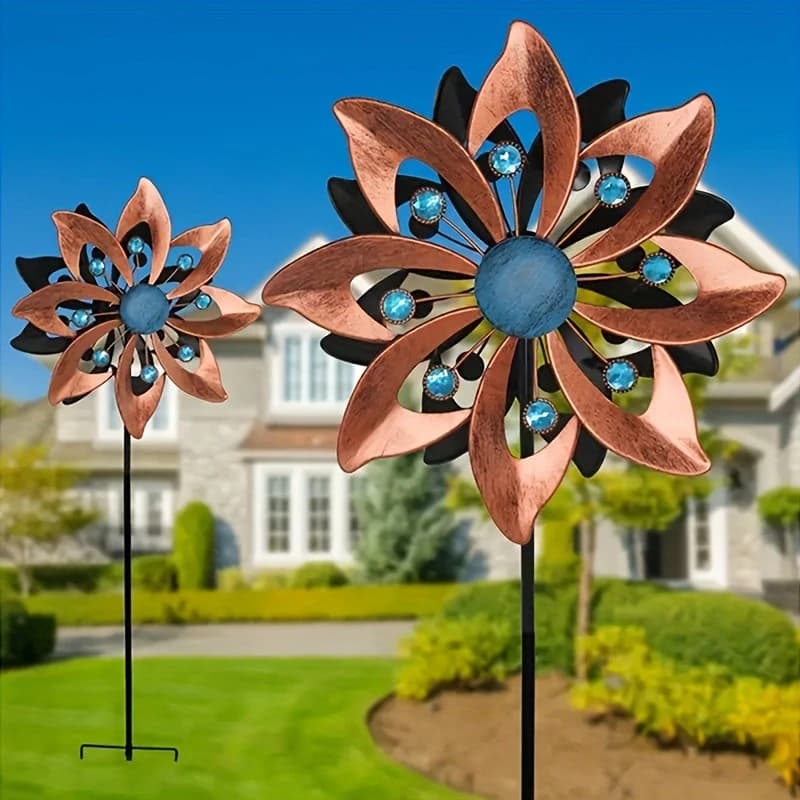 Mulino a Vento Decorativo in Metallo per Giardino e Cortile, Accessorio da Esterno, Mulino a Vento Rotante, Pezzo Artigianale in Metallo